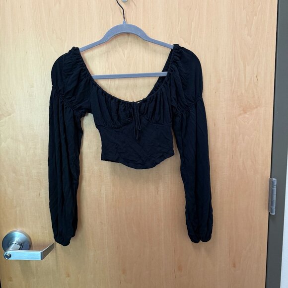 Urban Outfitters Tops - Urban Outfitters ruched black peasant crop top long sleeve S